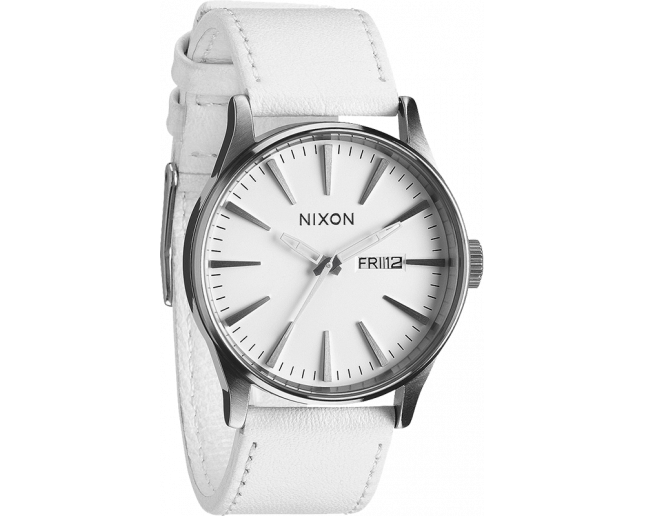 Nixon The Sentry Leather Silver White A105 1391 Multisports Watches and Outdoor GPS IceOptic