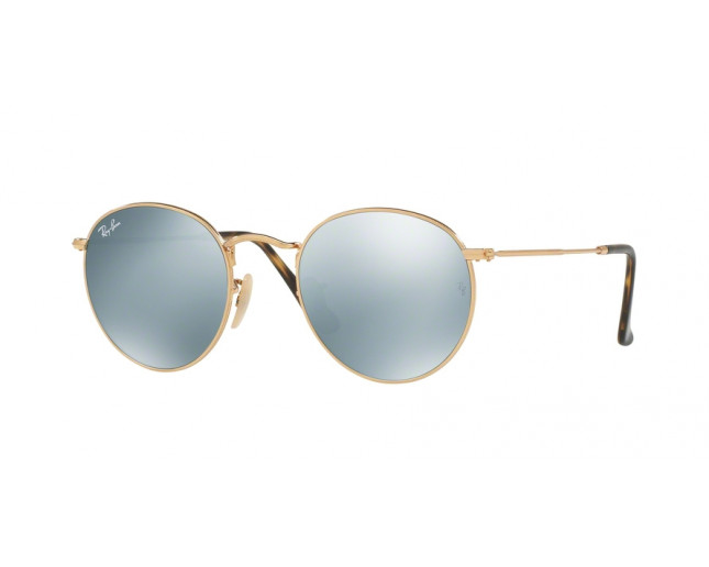 Ray-Ban Round Flat lens Metal Shiny Gold Crystal Grey Flash - RB3447N - Sunglasses -