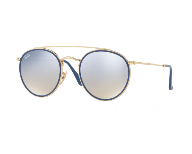 Ray-Ban Round Double Bridge RB3647N Gold Gold Gradient Brown Mirror Silver  - RB3647N 001/9U - Sunglasses - IceOptic