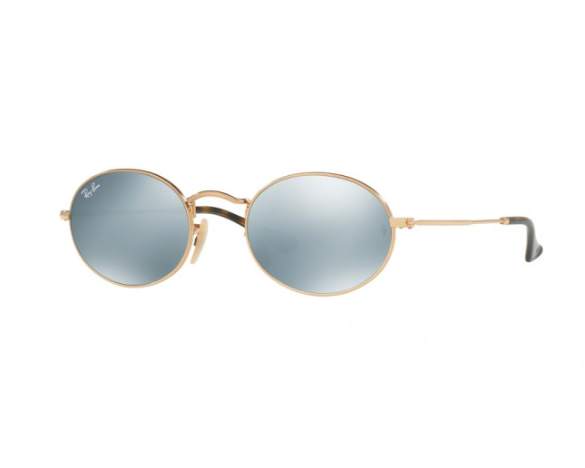 Ray-Ban Oval Flat Lenses Metal Shiny Gold Crystal SilverFlash - RB3547N  001/30 - Sunglasses - IceOptic