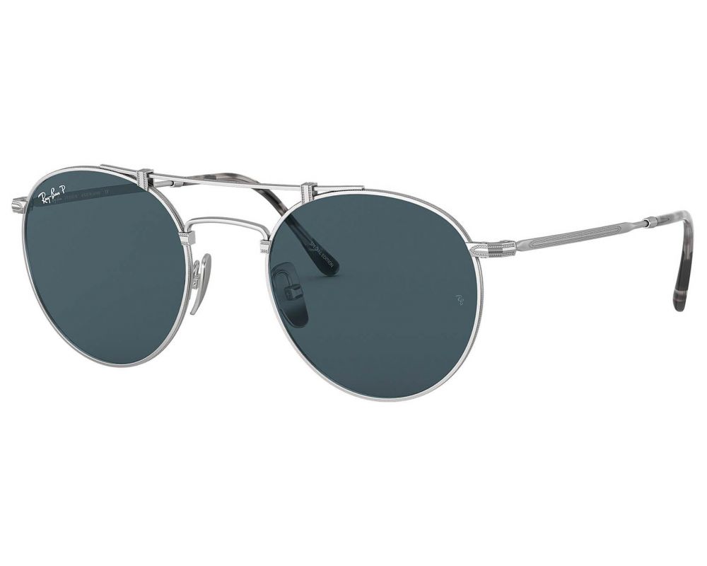 Ray Ban Rb8147m Round Double Bridge Titanium Silver Blue Mirror Polarized Rb8147m 9165 Sunglasses Iceoptic